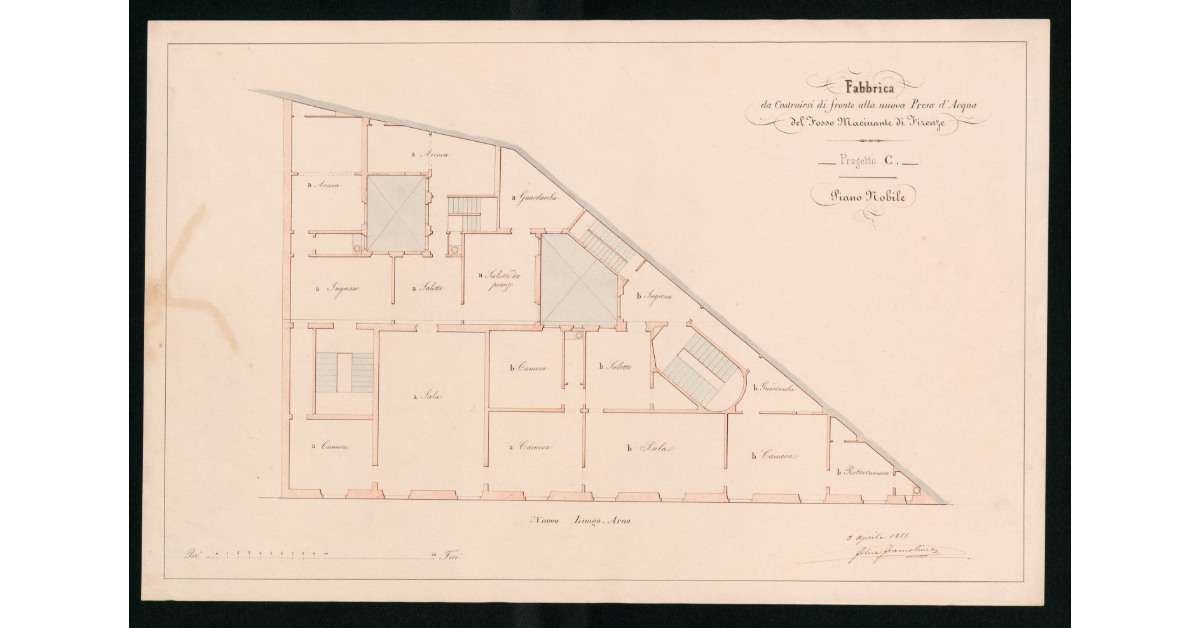 Progetto C. Fabbrica da costruirsi di fronte alla Nuova Presa d'Acqua del Fosso Macinante di Firenze. Piano Nobile