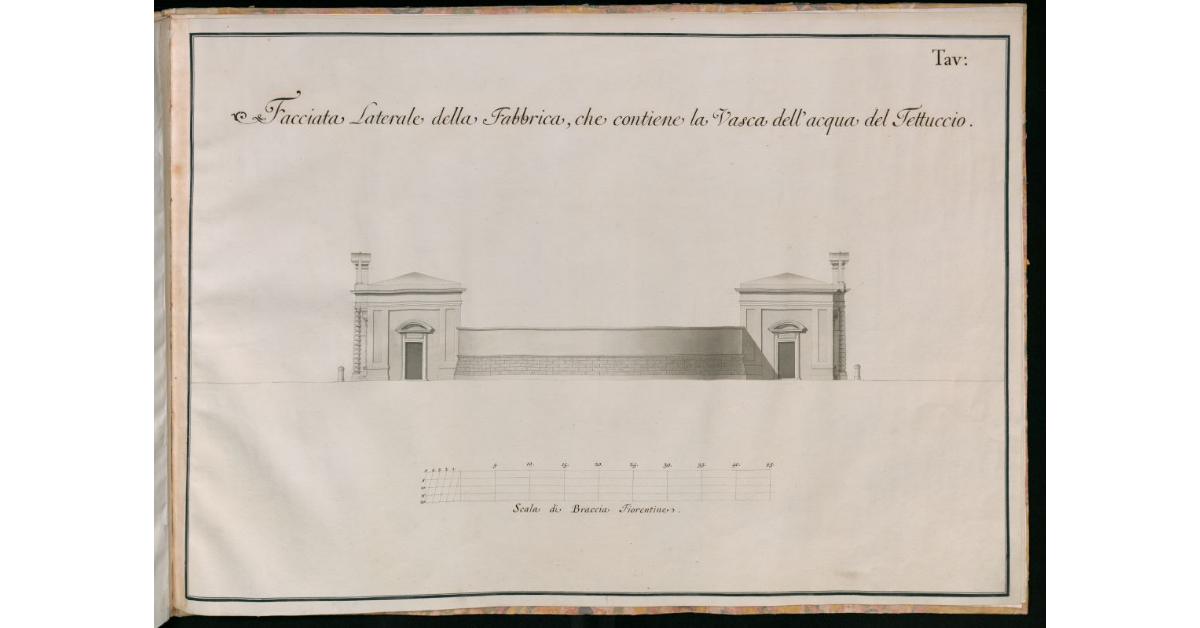 Facciata laterale della Fabbrica che contiene la Vasca dell'acqua del Tettuccio