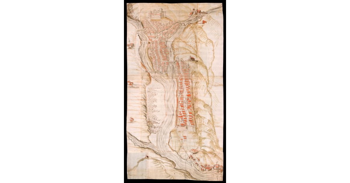 [Pianta prospettica della città di Pontremoli vista da sud]