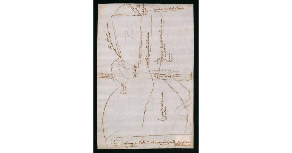 [Disegno schematico di un tratto di territorio appenninico situato tra Monte Acuto, Valdoppio, Cagli e Serra Vetosa]