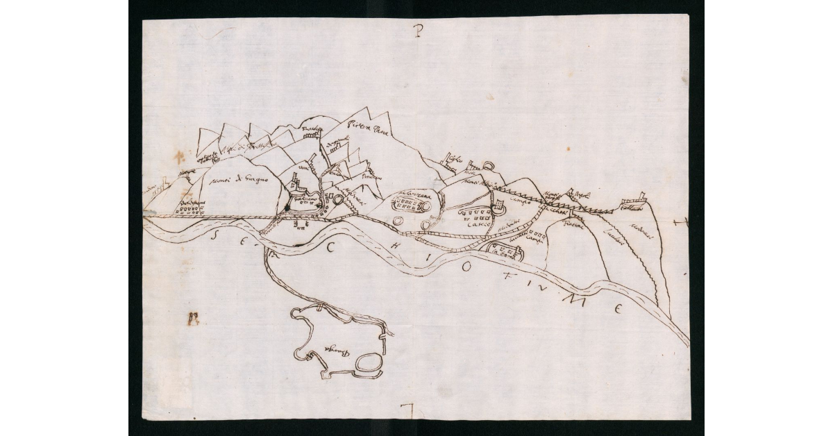 [Disegno schematico del territorio della Garfagnana tra Barga e il confine lucchese]