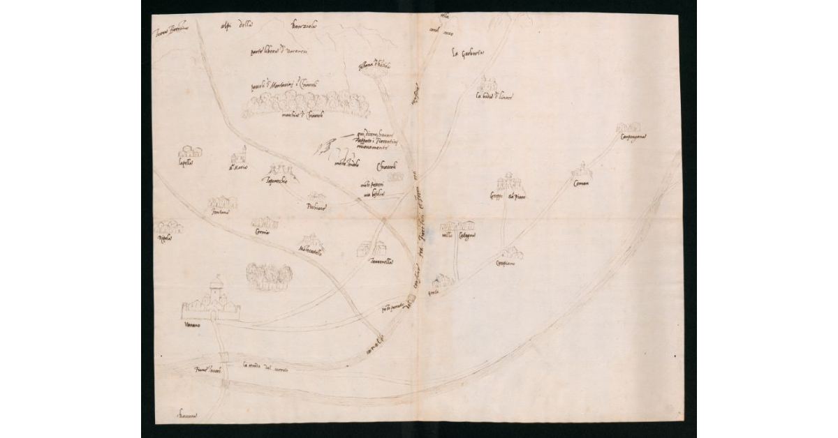 [Disegno schematico del territorio di confine tra Firenze e Ferrara in Lunigiana, lungo il fiume Tavarone]