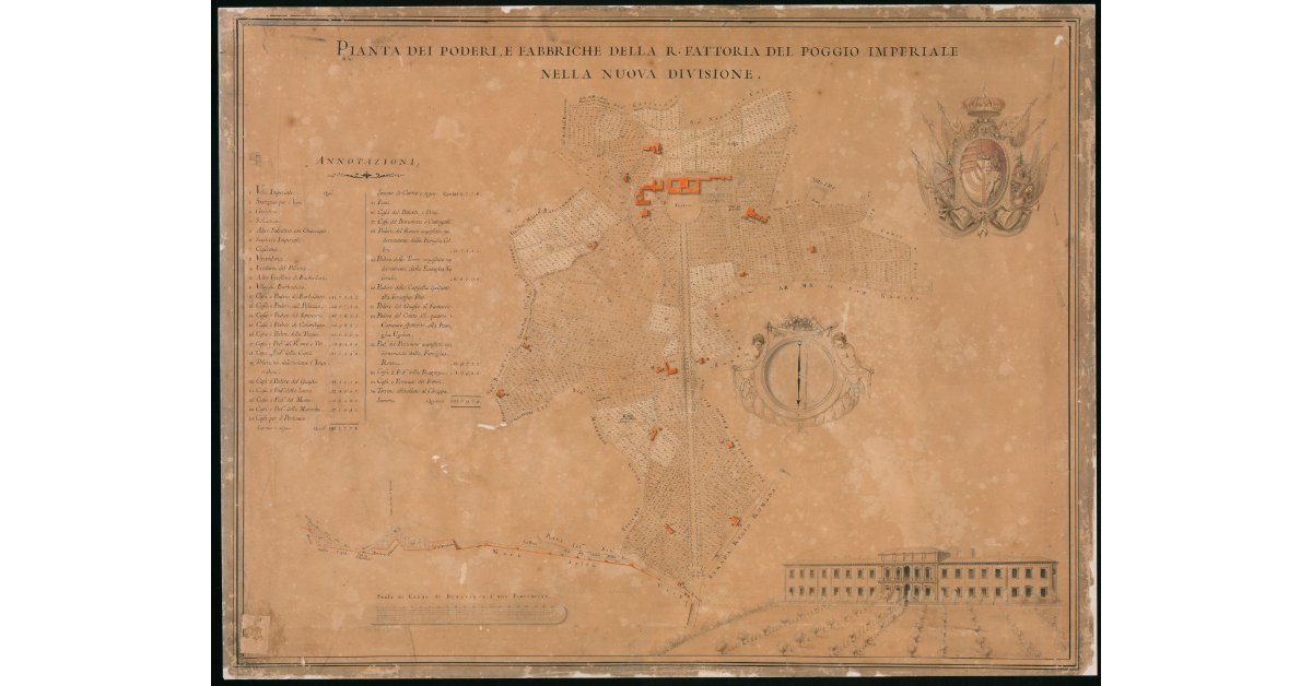 Pianta dei Poderi e Fabbriche della R.Fattoria del Poggio Imperiale nella nuova divisione