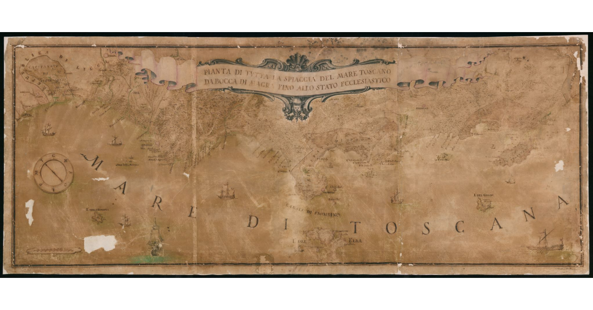 Pianta di tutta la spiaggia del Mare Toscano da Bocca di Magra fino allo Stato Ecclesiastico