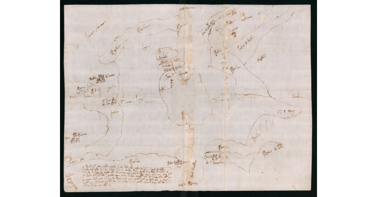 [Disegno schematico del lago di Bientina e dei suoi contorni]