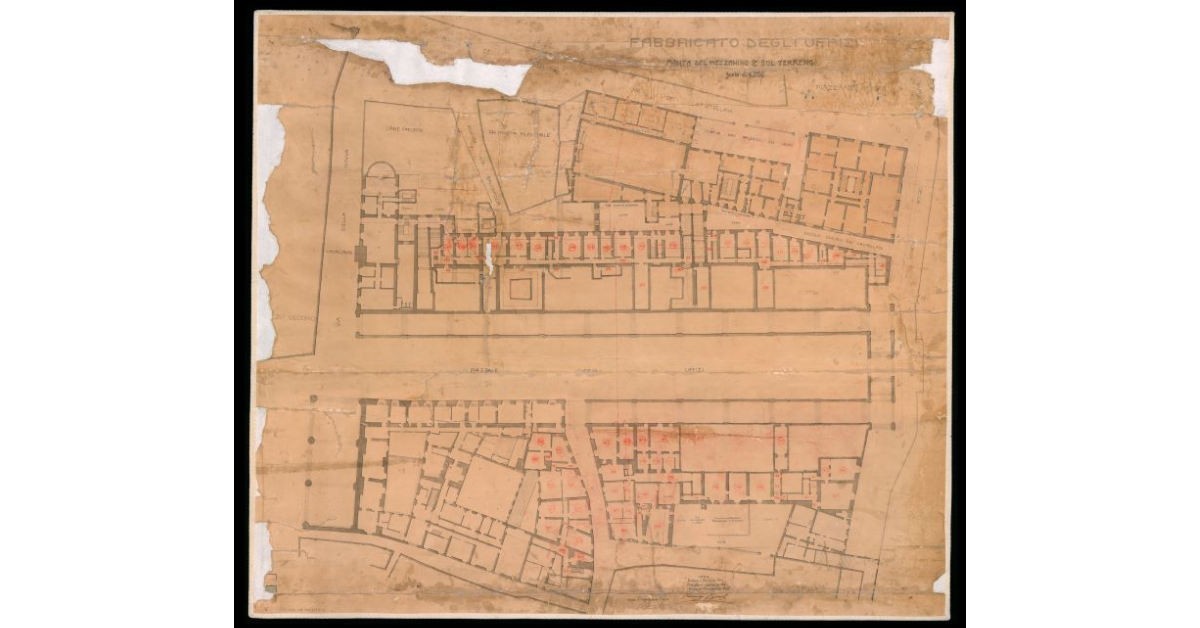 Fabbricato degli Uffizi. Pianta del Mezzanino Secondo sul Terreno
