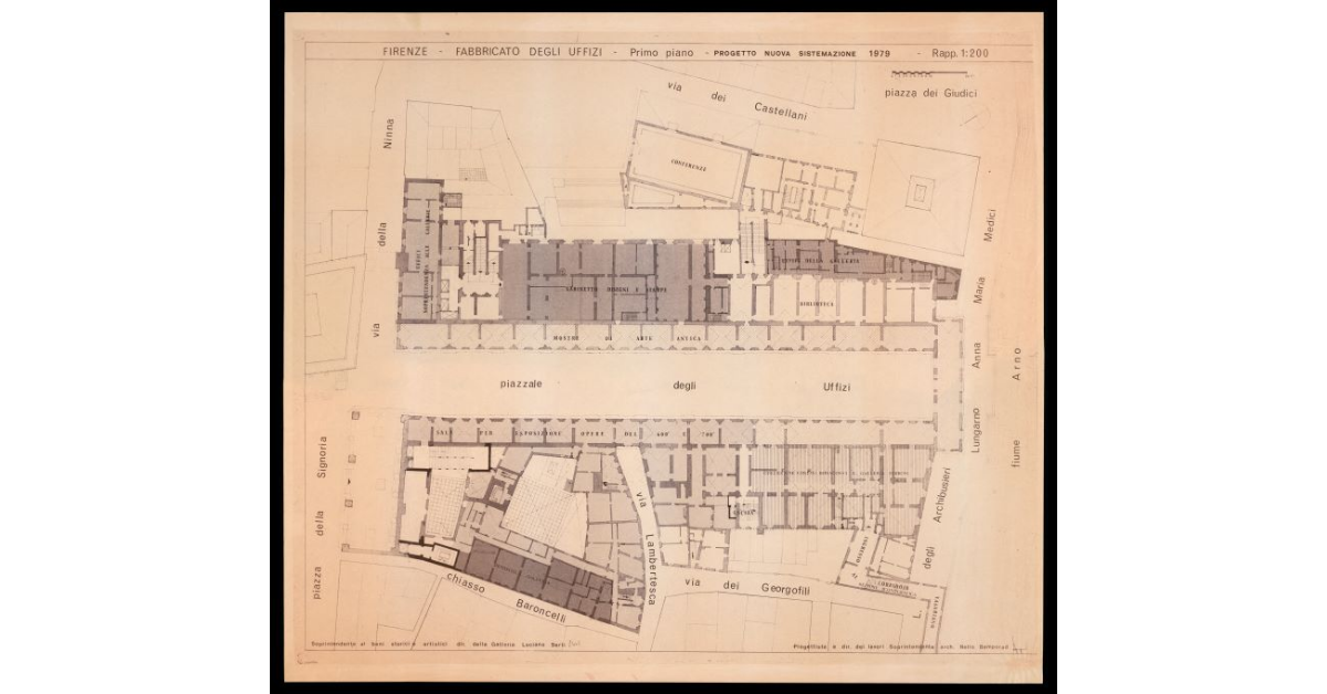 Firenze. Fabbricato degli Uffizi. Primo piano. Progetto nuova sistemazione