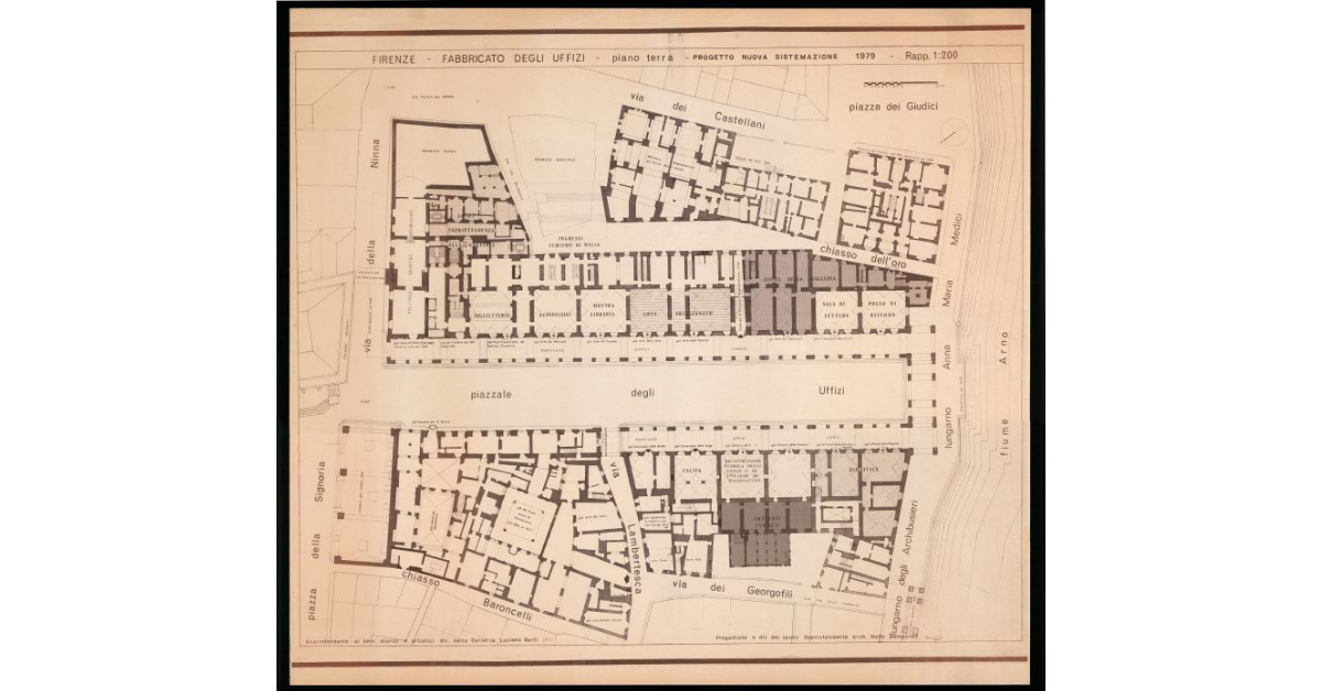 Firenze. Fabbricato degli Uffizi. Progetto di adattamento dell'intera fabbrica ed adiacenze a Galleria d'Arte. Sezione AB nel rapp. 1:100