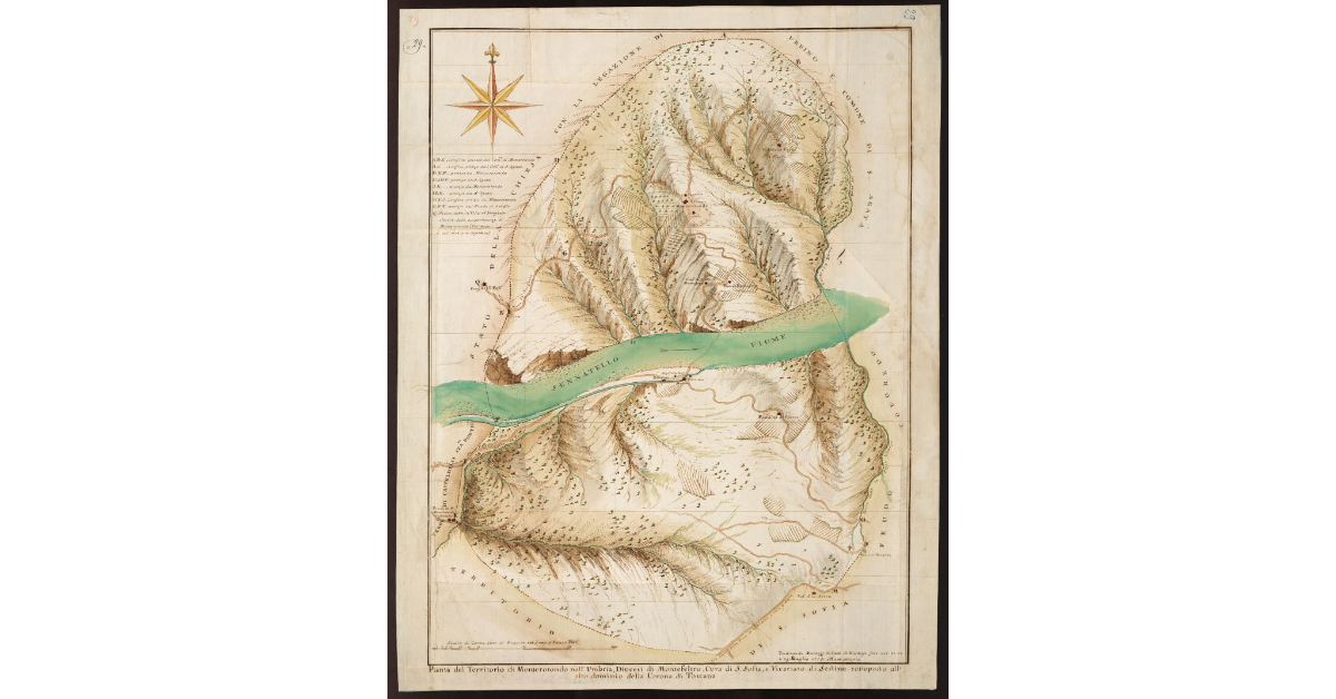 Pianta del territorio di Monterotondo nell'Umbria, Diocesi di Montefeltro, Cura di S. Sofia, e Vicariato di Sestino sottoposto all'alto dominio della Corona di Toscana