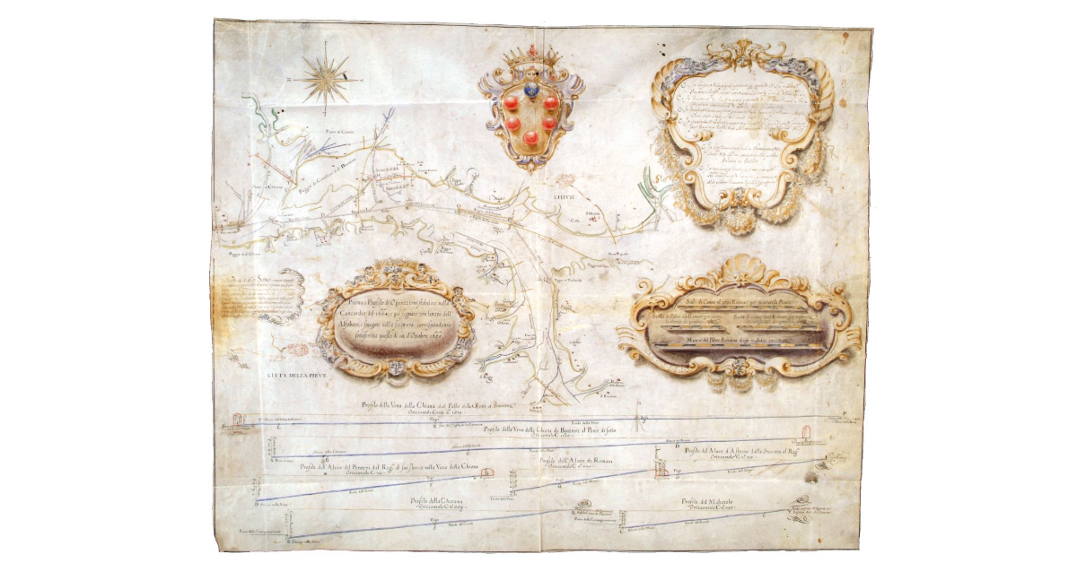 Pianta e Profilo di Operazioni stabilite nella Concordia del 1664, e qui segnate con lettere dell’Alfabeto, e Spiegate nella Scrittura corrispondente Sottoscritta questo di 12 d’Ottobre 1665