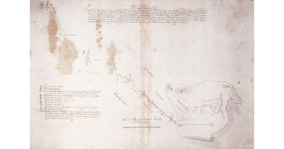 Pianta d’alcuni termini che sono nel Confino dello Stato Ecclesiastico, con lo Stato di Siena, in parte del Territorio di Città della Pieve di Sua Santità, e quello della Terra di Cetona di Sua Altezza Serenissima ...