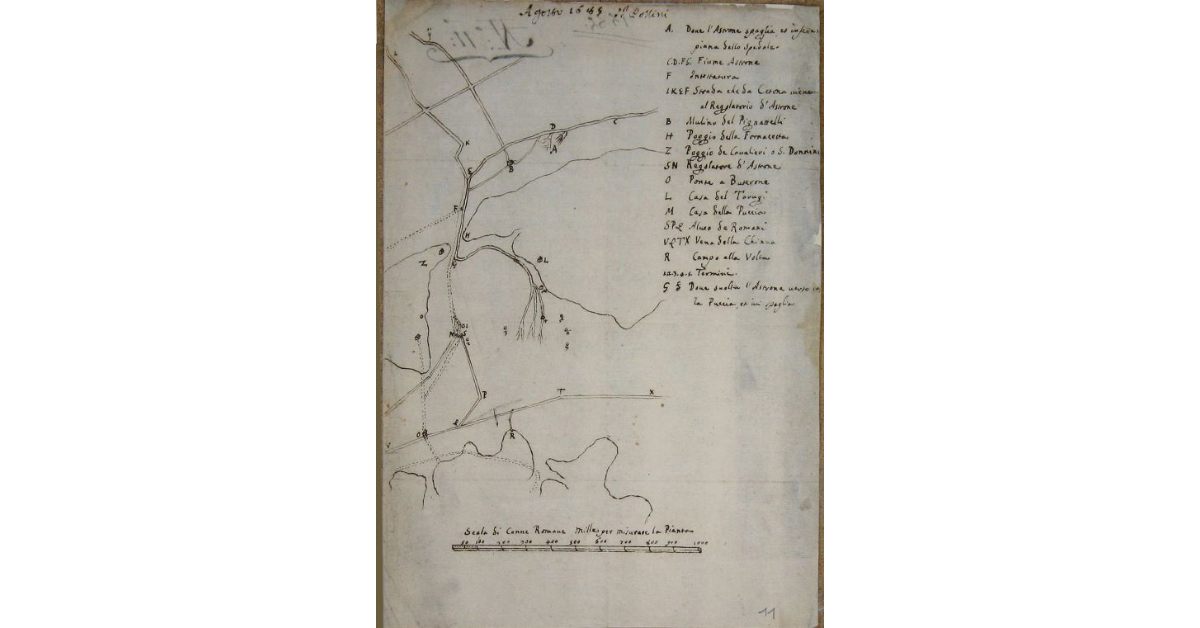 Chiane. Pianta che Mostra i danni cagionati dal Fiume Astrone in più parti