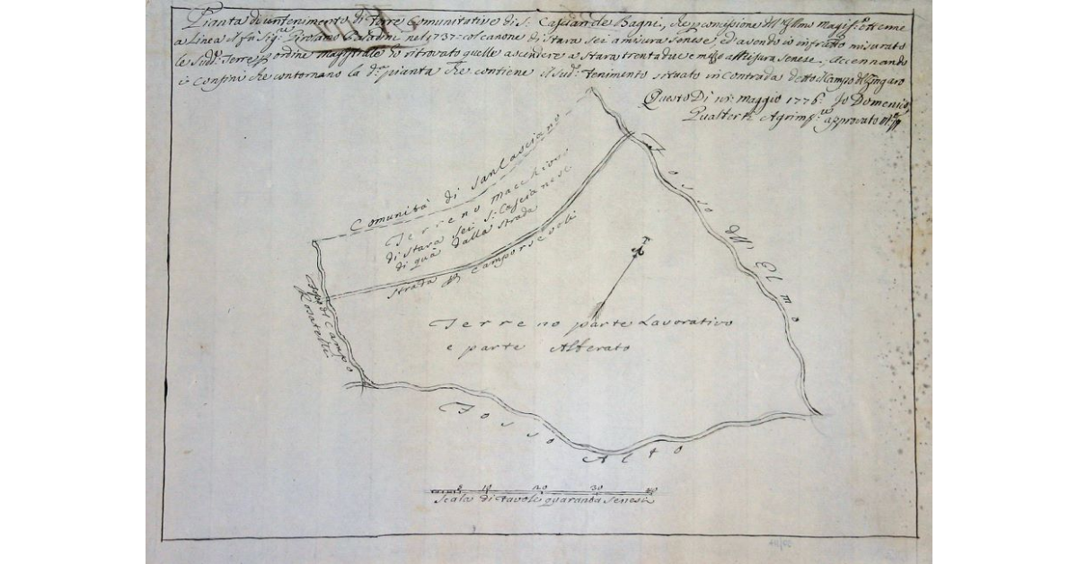 Pianta di un Tenimento di Terre Comunitative di S. Casciano de Bagni [...] in contrada detta il Campo del Zingaro