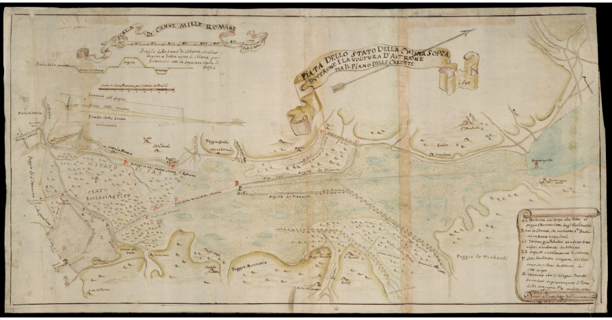 Pianta dello Stato della Chiana sopra Buterone e la Voltura d’Astrone per il Piano delle Cardete