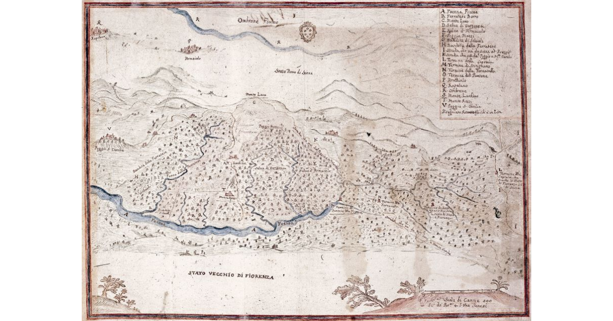 [Chiane. Pianta Dimostrativa i Termini, e Linea di Confinazione tra lo Stato Nuovo di Siena, e lo Stato Vecchio di Firenze]