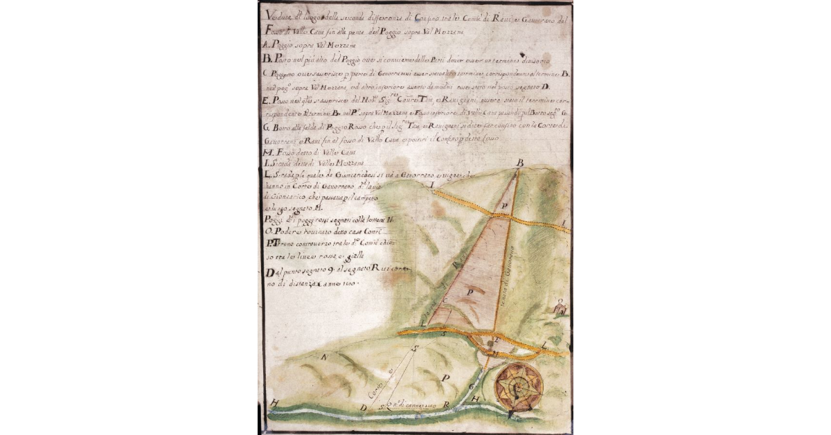 Veduta del luogo della seconda differenza di Confino tra le Com.tà di Ravi, e Gavorrano dal Fosso di Valle Cava fin alla Punta del Poggio sopra Val Mezzana