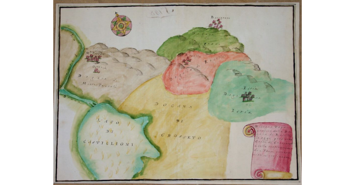 Disegno topografico della Dogana di Roselle, in oggi però tutta Corte di Grosseto, e colla confinazione dei paesi circonvicini, e confinanti