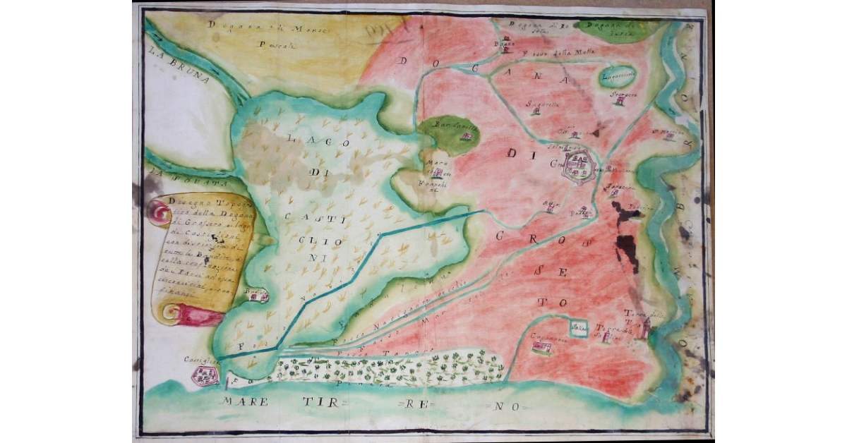 Disegno Topografico della dogana di Grosseto, e lago di Castiglioni, con distinzione di tuttte le Bandite, e colla confinazione dei Paesi ad essa circonvicini, e confinanti