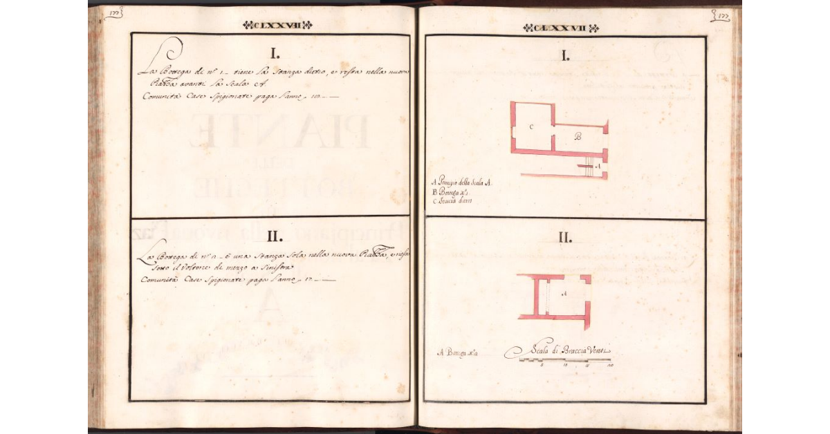[Botteghe n. 1 e n. 2 poste accanto alla scala A del Ghetto di Firenze]