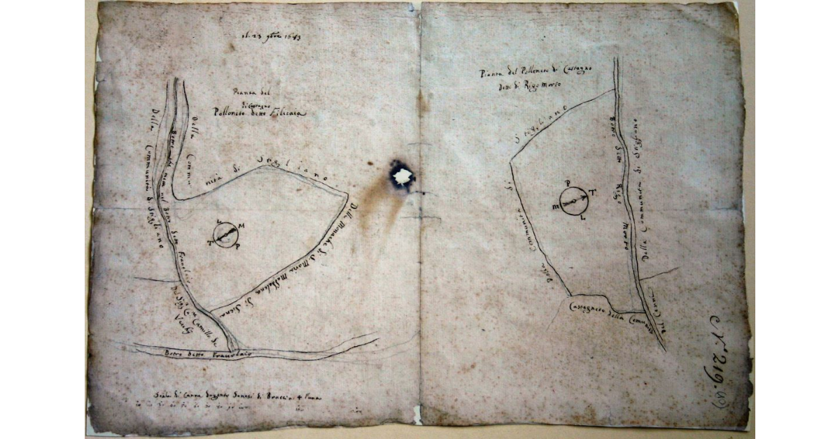 Pianta del Polloneto di Castagno detto Filicaia (A), Pianta del Polloneto di Castagno detto Rigo Morto (B)