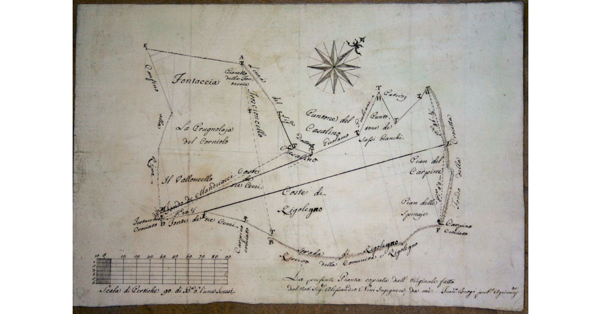 [Pianta di un podere in località Rigolegno nella Comunità di San Casciano dei Bagni]