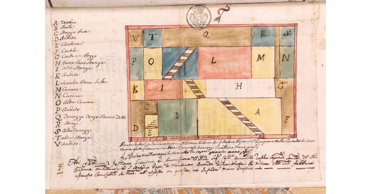 Pianta della Casa del Sacro Insigne Ordine di S. Stefano Posta in S. Gimignano nella Contrada di Via nuova [...]