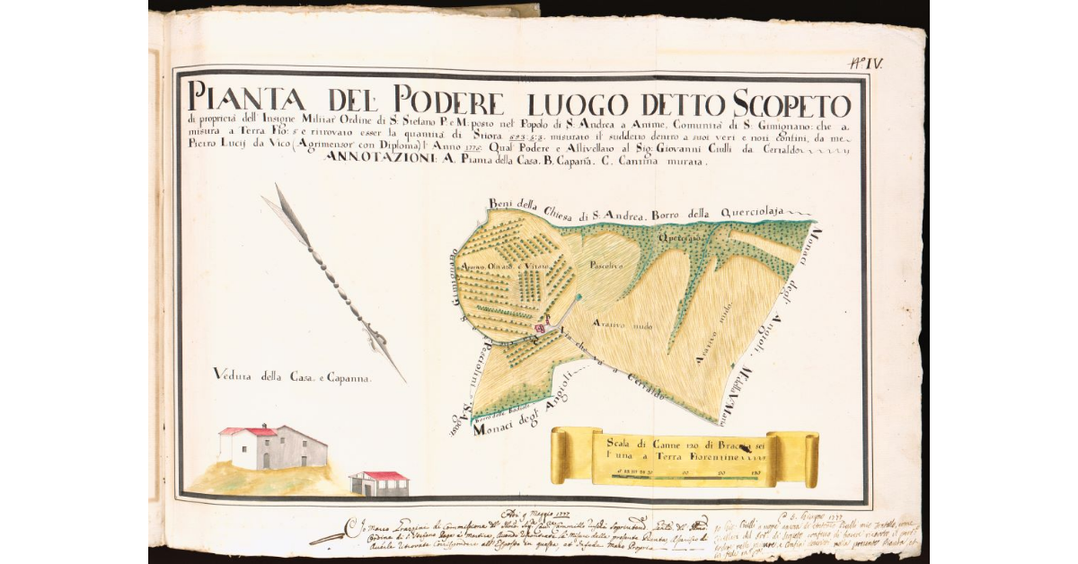 Pianta del Podere luogo detto Scopeto [...] posto nel Popolo di S. Andrea a Anime, Comunità di S. Giminiano [...]