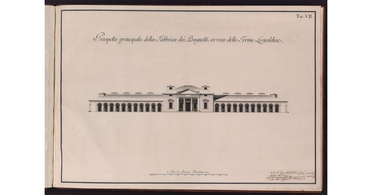 Prospetto principale della Fabbrica dei Bagnetti ovvero delle Terme Leopoldine