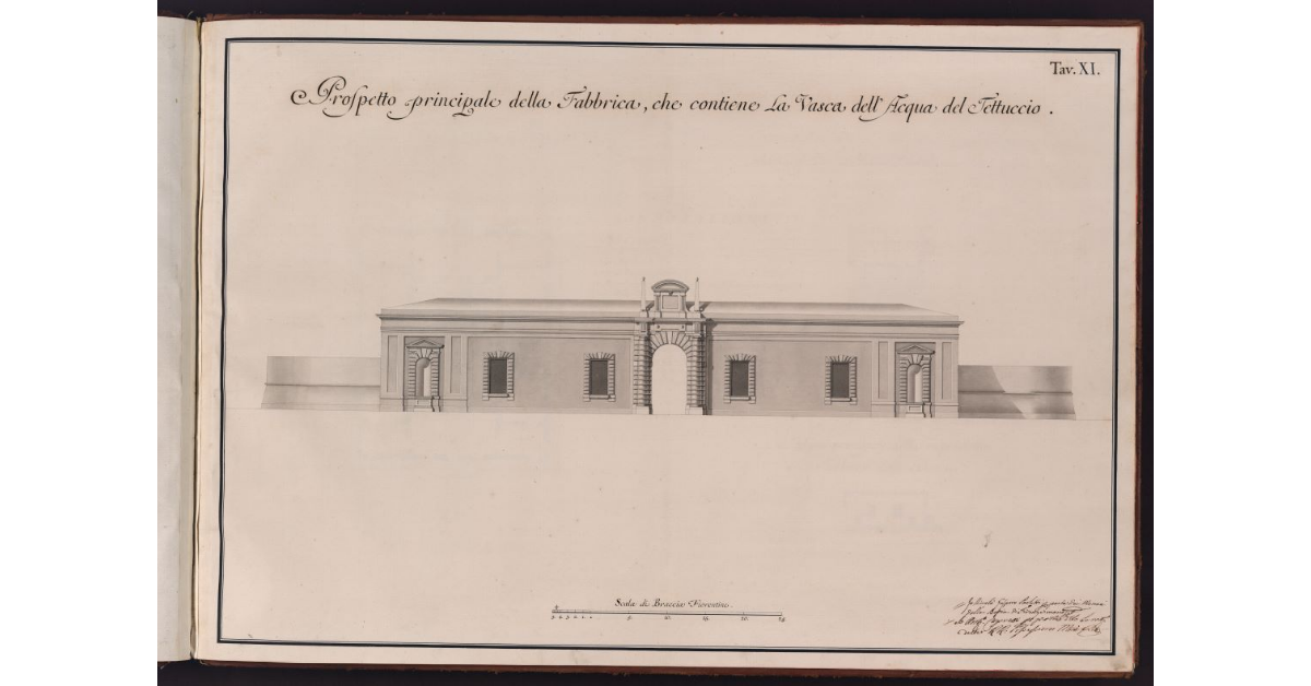 Prospetto principale della Fabbrica, che contiene La Vasca dell'Acqua del Tettuccio