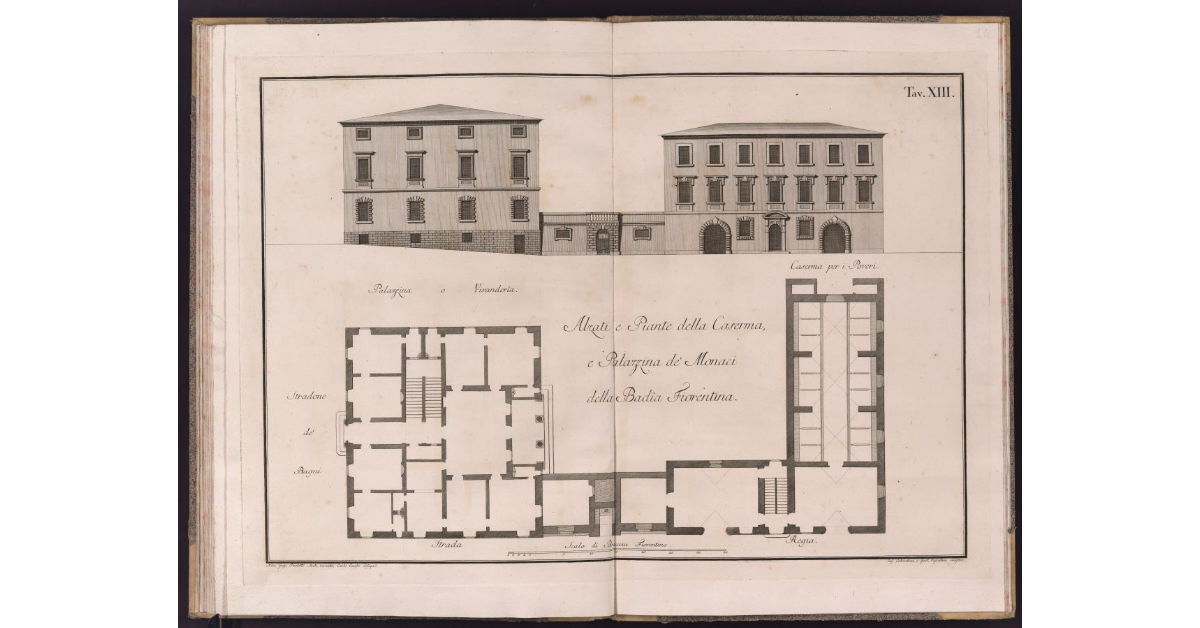 Alzati e Piante della Caserma, e Palazzina de' Monaci della Badia Fiorentina