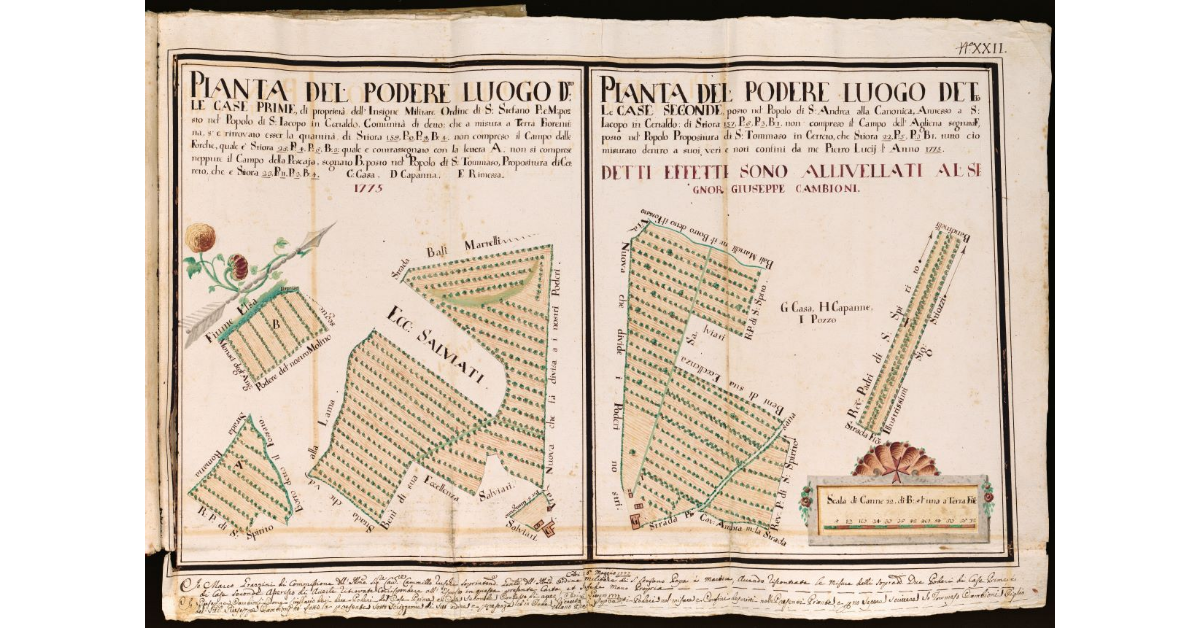 [Pianta dei due poderi delle Case Prime e Seconde]