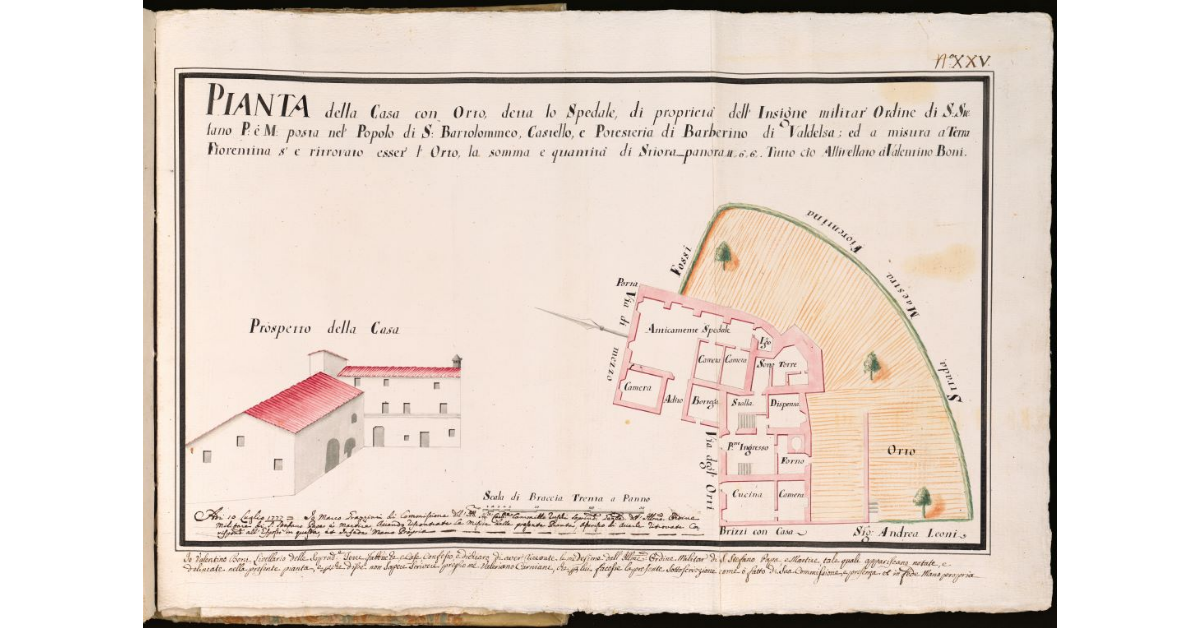 Pianta della Casa con orto, detta lo Spedale [...] posta nel Popolo di S. Bartolomeo, Castello, e Potesteria di Barberino di Valdelsa [...]