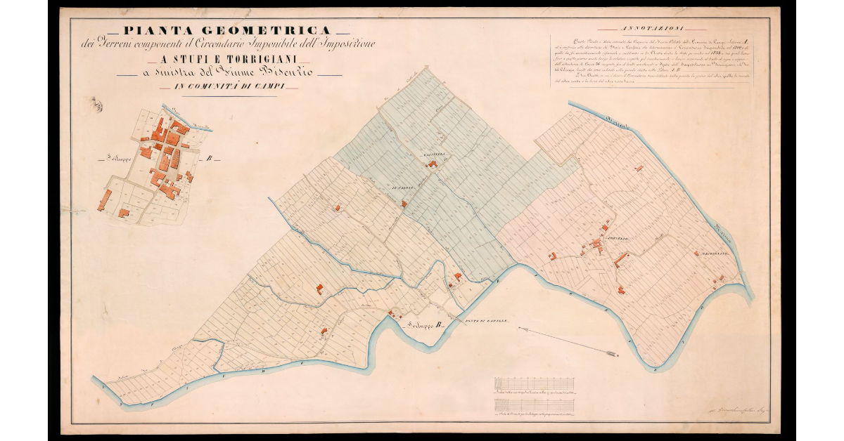 Pianta Geometrica dei terreni componenti il circondario imponibile dell'imposizione a Stufi e Torrigiani a sinistra del fiume Bisenzio in comunità di Campi