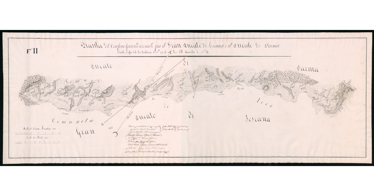 Pianta del confine giurisdizionale fra il granducato di Toscana e il ducato di Parma. Secondo foglio dal Rio Contrario, termine n. 27 al rio del Larzuola termine, n. 54