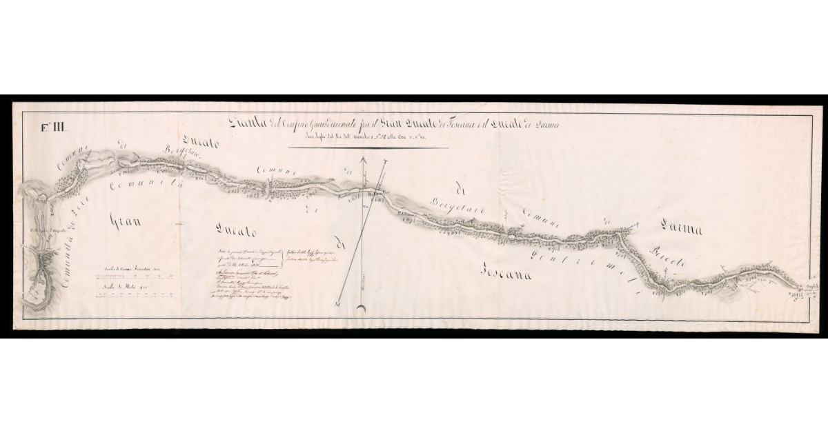 Pianta del confine giurisdizionale fra it granducato di Toscana e it ducato di Parma. Terzo foglio dal Rio dell' Arzuola, termine n. 54, alla Cisa termine, n. 80