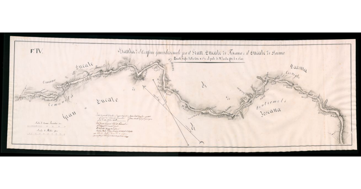 Pianta del confine giurisdizionale fra il granducato di Toscana e il ducato di Parma. Quarto foglio dalla Cisa, termine n. 80, al Piede di M. Tavola presso il termine n. 113