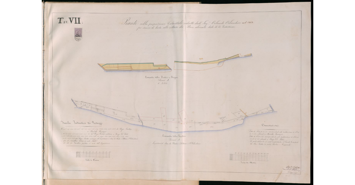 Piante nella proporzione catastale redatte dall'ing.Orlando Orlandini nei 1853 per servire di base alle volture dei beni alienati dalle R.R.Possessioni. Tavola VII
