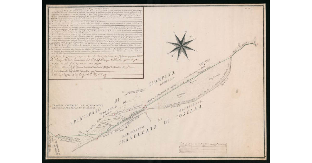 [Confine giurisdizionale tra Granducato di Toscana e Principato di Piombino in Val-dibruna presso Buriano]