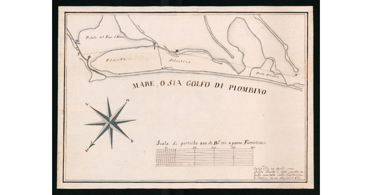 [Pianta del confine giurisdizionale tra Granducato di Toscana e Principato di Piombino tra Plan d'Alma e Gualdo]