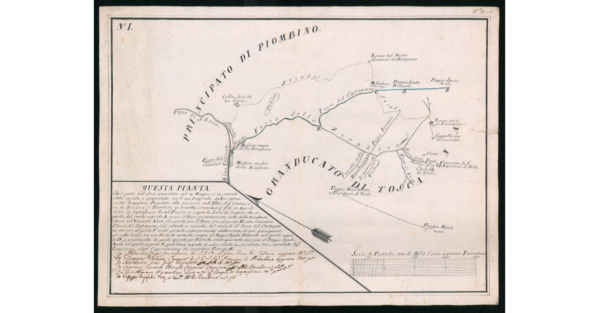 [Pianta del confine giurisdizionale tra Pian d'Alma e Tirli]