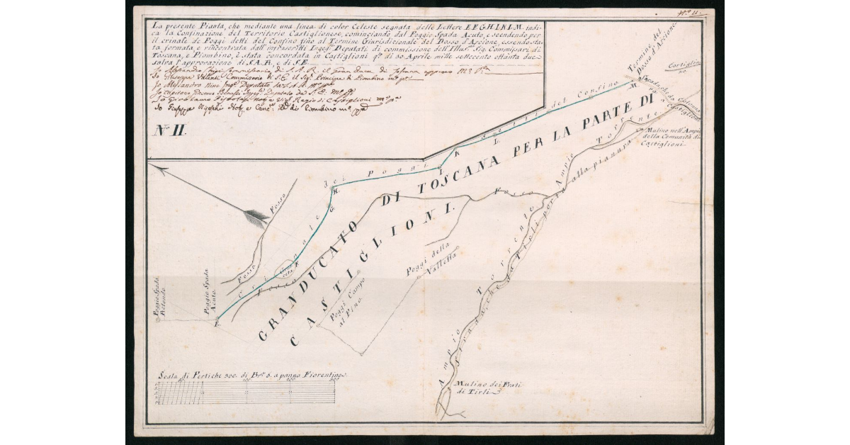[Pianta del confine giurisdizionale tra Granducato di Toscana e Principato di Piombino da Tirli al Mulino dell' Ampio]