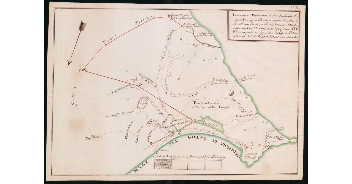 [Pianta del confine giurisdizionale tra Granducato di Toscana e Principato di Piombino nel territorio di Gualdo]