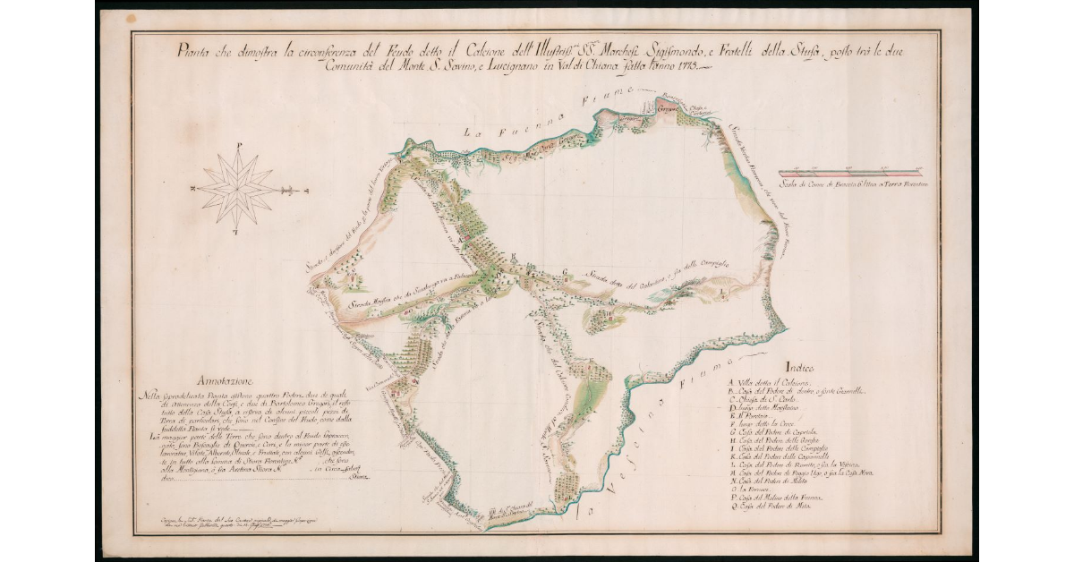[Pianta del confine giurisdizionale tra Granducato di Toscana e Principato di Piombino nel territorio di Gualdo]