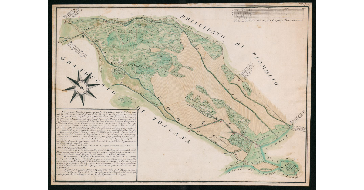 [Pianta del confine giurisdizionale tra Granducato di Toscana e Principato di Piombino nel piano della Badia al Fango]