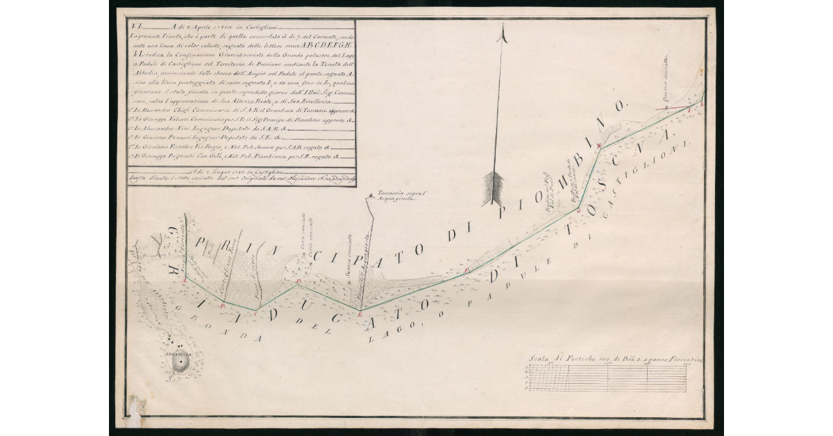 [Pianta del confine giurisdizionale tra il Granducato di Toscana e il Principato di Piombino nel territorio dell'Abbadiola e Acquagiusta]