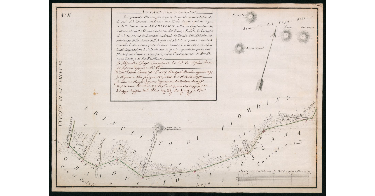 [Pianta del confine giurisdizionale tra il Granducato di Toscana e il Principato di Piombino nel territorio dell'Abbadiola e Acquagiusta]