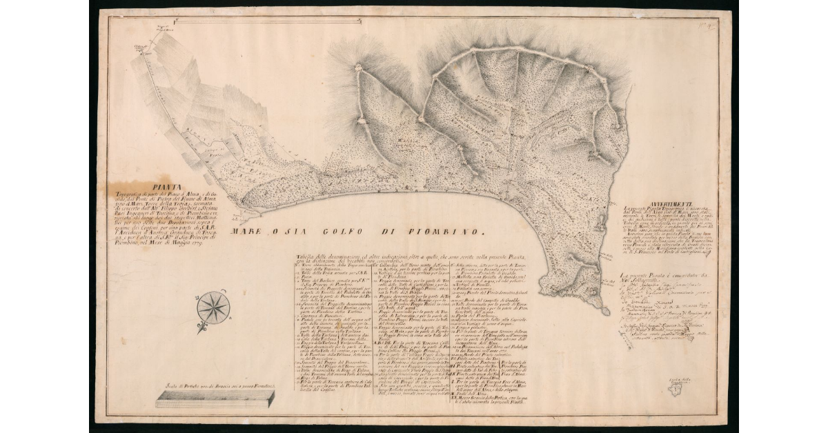 Pianta topografica di una parte del piano d'Alma e di Gualdo dal ponte di pietra del fiume d'Alma fino al mare, torre della Troia formata di concerto dall'alfiere Filippo Grobert e Stefano Pasi ingegneri di Toscana e di Piombino