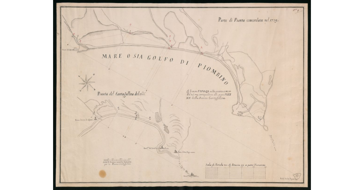 [Territorio del Gualdo, oggi Punta Ala, in due piante a confronto del 1616 e del 1769]