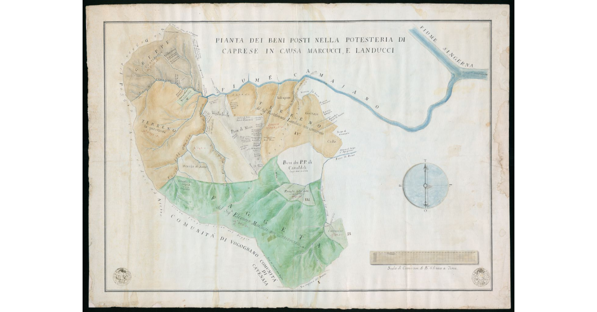 Pianta dei beni posti nella potesteria di Caprese in causa Marcucci e Landucci