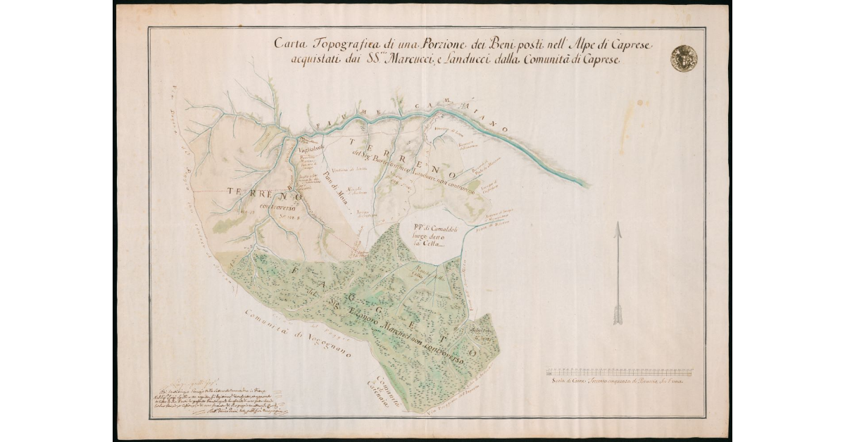 Carta topografica di una porzione dei beni posti nell'alpe di Caprese e acquistati dai Sig.ri Marcucci e Landucci della comunità di Caprese